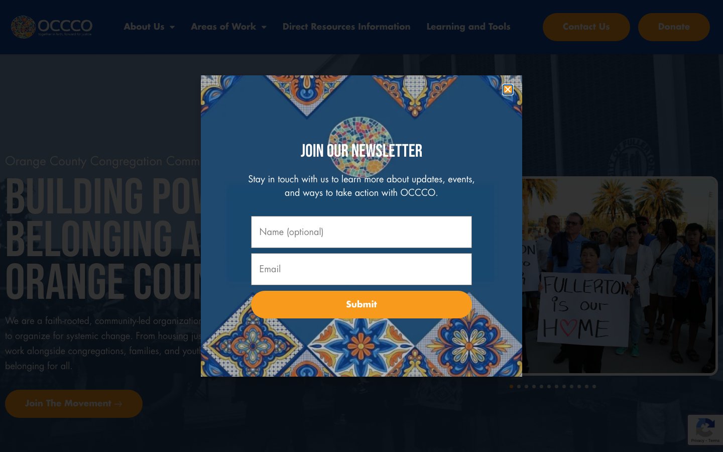 OC Congregation Community Organization website screenshot