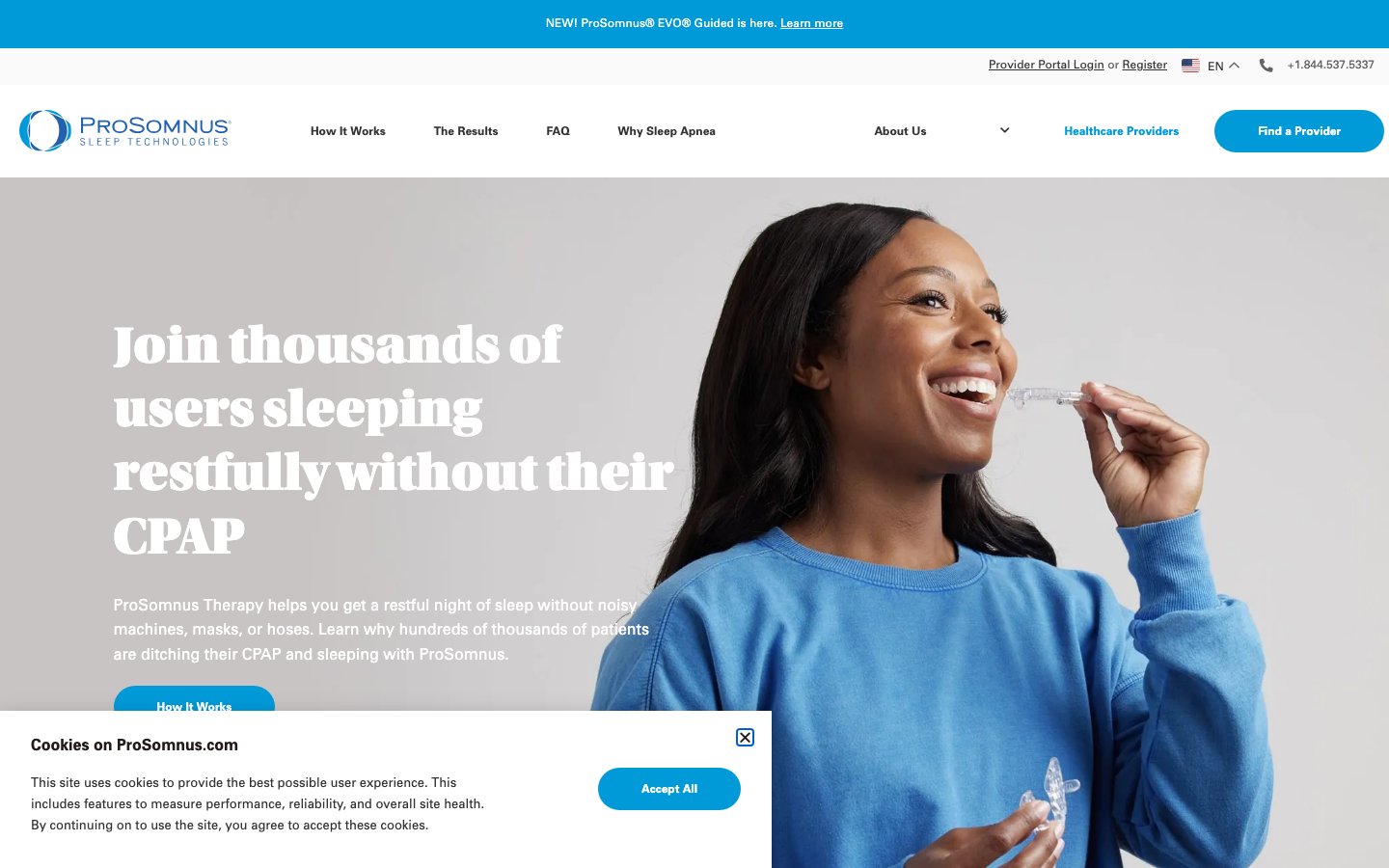 ProSomnus Sleep Technologies website screenshot